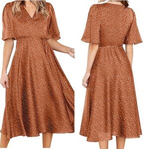 Women's V Neck Short Sleeve Polka Dot Casual Flowy Midi